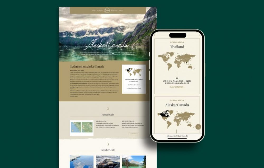Desctop und Mobilansicht eine Reise-Unterseite der Website in der Case-Studie zum Projekt Individual Travel worldwide