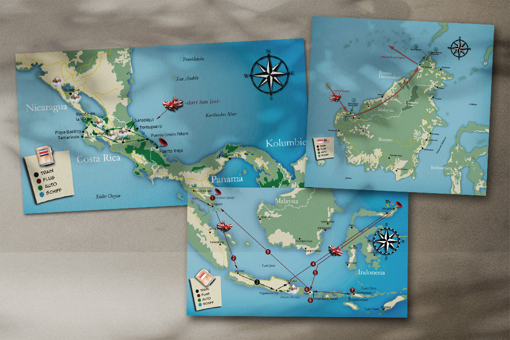 Exklusive Landkarten präsentiert in der Case-Studie zum Projekt Individual Travel worldwide